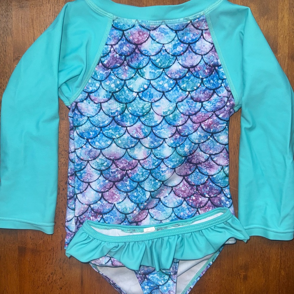 Kids Long Sleeve Mermaid Rash Guard Swim Set - Aqua/Turquoise